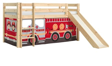 möbelando Spielbett >Pino< in Kiefer massiv Natur lackiert - 210x114x218 (BxHxT)