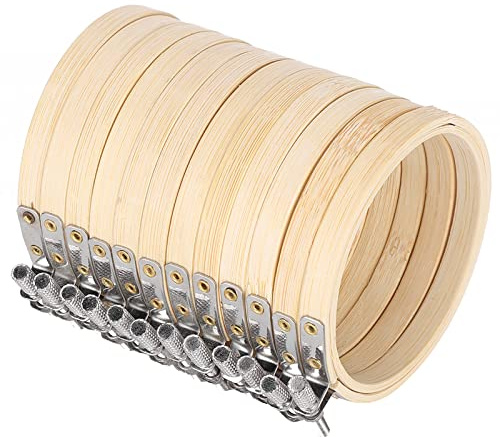 Lwuey Bambus Stickrahmen 12 Stück - 8cm ID 9cm OD Kreuzstichrahmen | Verstellbare Rund Kreuzstich Rahmen Kreis Ringe für Handwerk, DIY-Projekte und Ornamente für Heimwerker und Bastelfreunde
