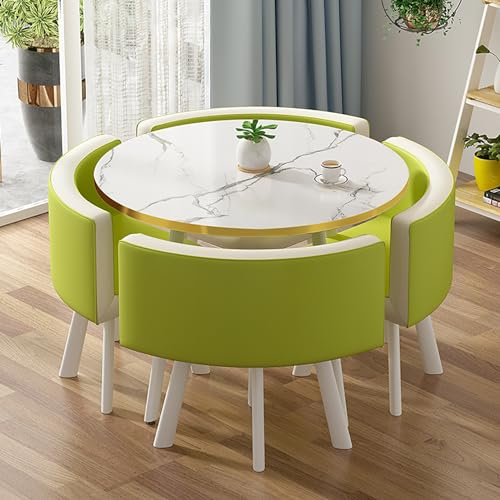 Esstisch-Set,Runder Esstisch Mit 4 Stühlen Set,80cm Esstisch Rund,Besprechungstisch Mit Stühlen,Rezeption Tisch Und Stuhl Kombination,Verhandlungstisch Meetings Kleine Runde Tische,Platzsparende ( Siz