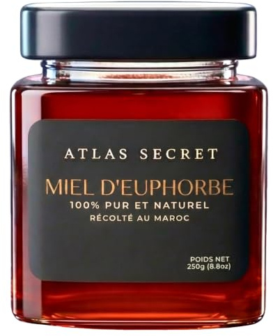 Miel de Daghmous (Euphorbe) 100% pur et naturel, récolté au Maroc, rare et authentique, fabrication traditionnelle, savoureux et intense, nombreuses vertus (maux de gorge, estomac, asthme, tension...)