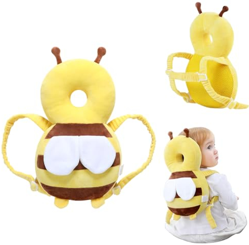 Protector de Cabeza para Bebés, Almohadillas de Seguridad Ajustables, Almohada Protección para la Cabeza del Bebe, Almohada Mochila de Protección, para Bebé Aprende a Caminar o Correr, Abeja