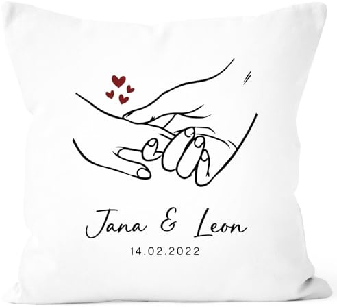 SpecialMe® Kissen-Bezug Geschenk Liebe Motiv Hände Herzen personalisierbar mit Namen und Datum Weiss Standard