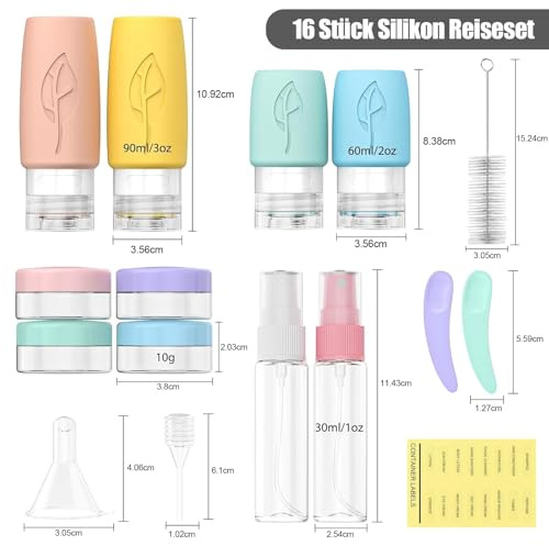 Reiseflaschen zum Befüllen, 17 Stück Silikon Reiseflaschen Auslaufsichere Travel Bottles Essentials und Reise Shampoo Behälter BPA-frei Praktisches Reiseflaschen Set für Lotion, Spülung, Duschgel