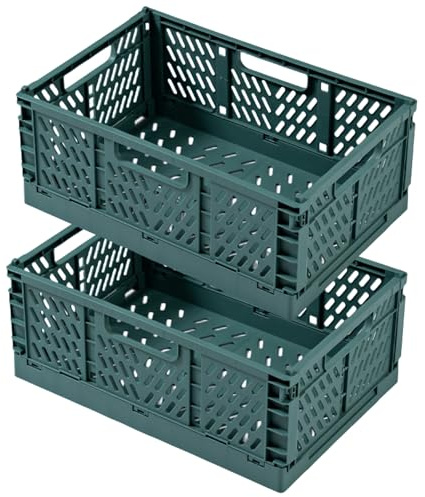 EURXLQ 2 Fällbara lådor i plast, hopfällbar förvaringskorg, vikbar lekhage för barnrum, kök, sovrum, kontor, badrum (grön, 43 x 29 x 17 cm)