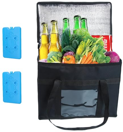 Gross Kühltasche Faltbar, 35L Kühltasche Picknick Thermotasche Eistasche mit Eiskristall-Box, Griffe,Doppelreißverschlüsse Deckel,Wiederverwendbare Kühlbox für Einkauf Picknick BBQ Outdoor