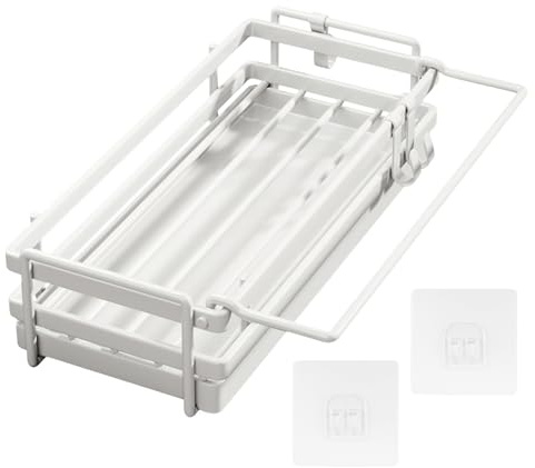 AWSGHLF Wall Mounted Kitchen Sink Caddy, Sponge Holder Sink, Washing up Organiser with Drip Tray Removable Kitchen Sink Organiser No-Drilling Sponge Brush Cloth Organizer with Hook