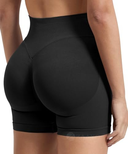 ZAAYO Sportshorts för kvinnor, träning, shorts med effekt, 10 cm scrunch, rumplyftande gymshorts, sömlösa Booty Biker-shorts, svart, M