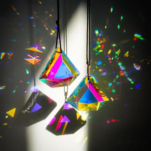 H&D Hyaline & Dora 4,8 cm Kristalldiamant Sonnenfänger Prismen, Regenbogen Kristall Sonnenfänger für Fensterdekoration, Haus, Garten, Veranda Dekoration, hängendes Geschenk, 2 Stück
