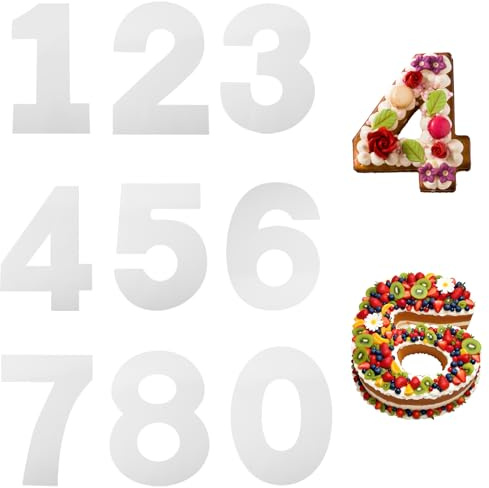 12 Inch Large Size Number Cake Moulds, 9 Pcs 0-8 Number Cake Stencils, Flat Plastic Templates for DIY Number Cakes, Cookies, Pastry, Number Cake Stencil