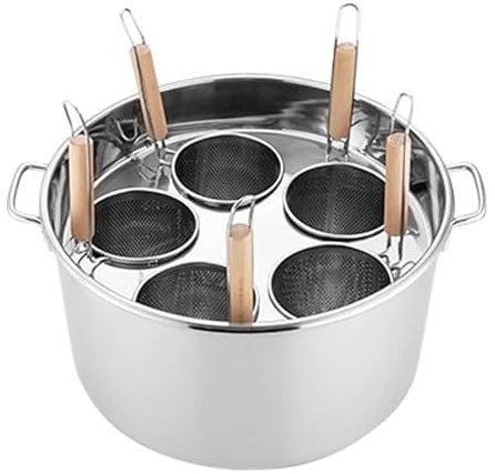 Nudeltopf aus Edelstahl mit Einsatz-Set – 5 Löcher Kesseleimer für mehrere Löffel – hohe/niedrige Temperaturbeständiges Kochgeschirr für Küche & Restaurant