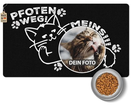 PR Print Royal Napfunterlage mit Foto selbst gestalten - Pfoten Weg, Meins! - Futtermatte für Katzen - Personalisiertes Foto-Geschenk für Katzenbesitzer, Waschbar | 60 x 35 cm, rutschfest