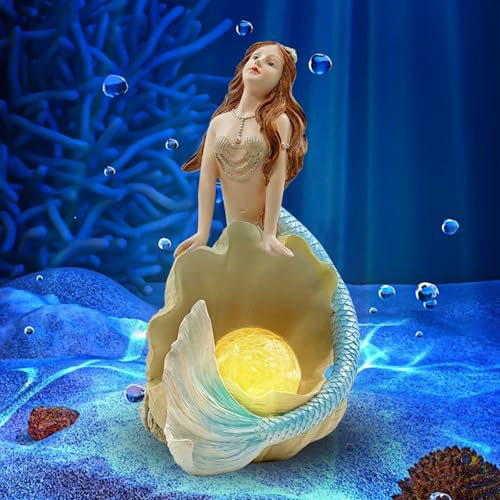 lifemet Garden Ornaments Outdoor Mermaid Statues - Solar Lights Outdoor Garden Mermaids Sculpture Waterproof Fairy Decorations for Decorate Swimming Pool/Pond/Nnautical Decor/Yard