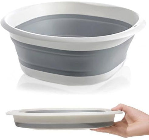 Faltbare Waschschüssel, 5L Tragbares Spülschüssel Faltbar, 32cm Mehrzweck Camping Waschbecken, Faltschüssel Klappbar Waschwanne Aufbewahrungsbehälter für Hause Küche Camping (Grau)