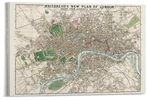 Generisch 1853 Londoner Retro-Karten-Poster, Kunstdruck auf Leinwand, Greyscale, Historisch, 20 x 30 cm