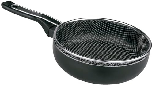 Tradineur Poêle à induction anti-adhésive avec panier friteuse, en aluminium, avec manche en silicone, convient pour induction, gaz, électricité et vitrocéramique, Ø 20 cm