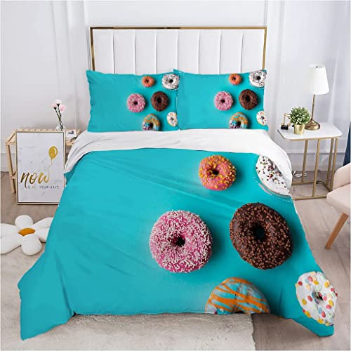 CHCHNXY Copripiumino Matrimoniale 260x240cm Ciambella Blu Stampa 3D Morbido in Microfibra Biancheria da Letto,3 Pezzi Copripiumini Con Cerniera(1 Copripiumoni e 2 Federe 50x80cm)