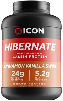ICON Nutrition Hibernate Micellar Casein Protein - Cinnamon Vanilla Swirl, Slow-Release Nighttime Recovery Formula, 24g Protein, 100% Grass-Fed Casein, Low Sweetener – 900g, 30 Servings