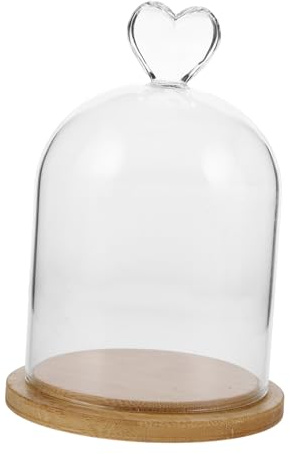 KOMBIUDA Cloche en Verre Transparent Fond en Cloche Décorative 15Cm Poignée Cœur pour Fleurs Séchées Bougies Parfumées Desserts de Souvenirs Décoration Intérieure
