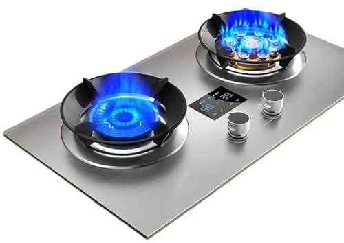 Stufa A Gas, Cucina A Gas, Cucina A Gas Per Interni Con Funzione Timer, Piano Cottura A Gas Portatile A 2 Fuochi GPL/NG, Piano Cottura Per Roulotte In Acciaio Inox, Piano Tavolo Indipendente(NG)