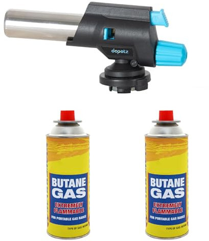 Dapetz ® Butane Gas Blow Adjustable Flame Auto Ignation Chef Creme Brulee Cooking Soldering Welding Camping Comes with 2 Butane Gas Can