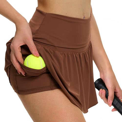 Eisnnu Damen Tennisröcke Lässig Faltbar Elastische Taille Tennisrock mit Taschen Sport Golfrock mit Shorts Darunter