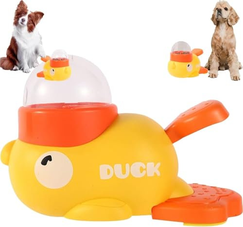 2-in-1 Dog Interactive Slow Feeder Food Puzzle Toy, Duck-Shaped Treat Dispenser for Small & Medium Dogs, Durable Anti-Gulping Bowl Reduces Bloating, Promotes IQ Training & Healthy Eating (Yellow)