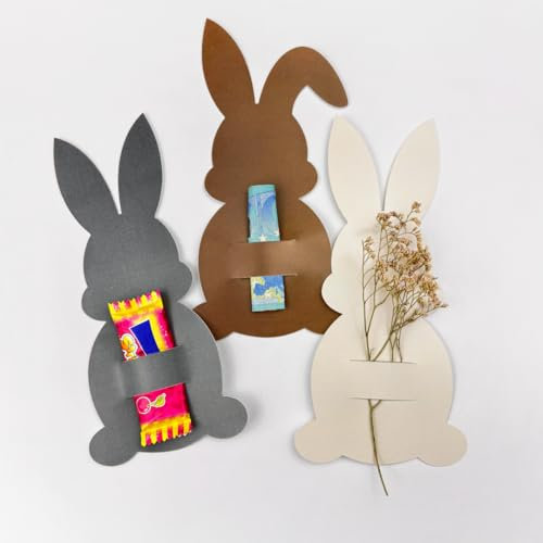 PuK Hasenkarten Set | Osterkarten in Hasenform zum Beschriften | 6er oder 12er Set | Beige Braun Grau | Deko & Geschenkanhänger für Ostern Geschenk Karte (6er Set)