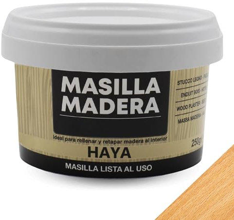 TECHZOCO Masilla Madera Haya, Ideal para rellenar y y reparar madera al interior, Masilla lista al uso, Rellenadora de agujeros, Color Haya, Contiene 250 gramos