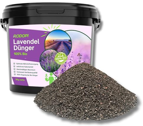 Rodopi Bio-Lavendeldünger Granulat – 3 Monate Langzeitwirkung – 100% pflanzlich & kalkhaltig – Organischer NPK-Dünger 7-3-8 mit Eisen & Magnesium 3kg