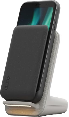 Doro - Aurora A20 Flip Smartphone - Senior Mobile Phone - Easy to Use - Assistance Button with GPS Location - Hearing Aid Compatible - Wireless Charging Cradle Included - Graphite