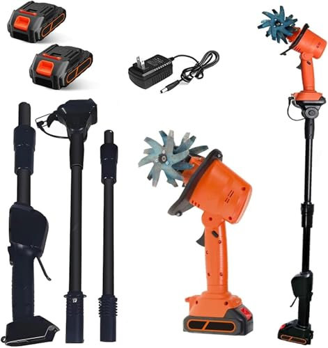 21v Electric Garden Rotavator,Small Garden Rotavator with Rechargeable Lithium Battery & Telescopic Pole,10cm Working Depth,10cm Tilling Width,Soil Tiller Rotavator,For Farm,Yard,Lawn