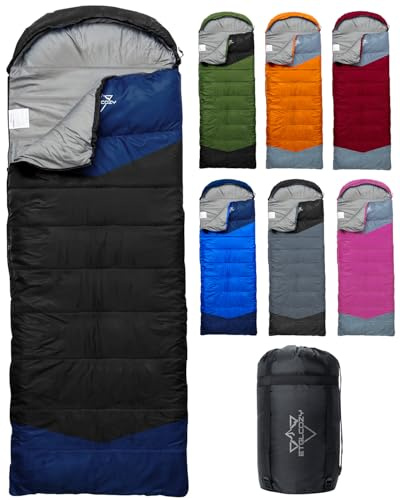ETGLCOZY Sleeping Bag for Adults Cold Weather & Warm, Lightweight Backpacking Camping Hiking Essentials Gear for Kids 10-12 Girls Boys Compact w/Compression Sack 50-80F Degree, Black