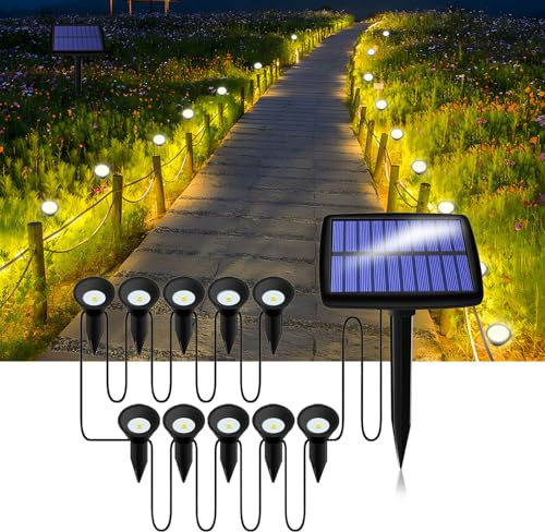 Weiongppy Luces Solares LED Exterior Jardín, 10 en 1 LED Lámparas Solares Suelo IP44 Impermeable, Iluminación de Camino, Patio, Terraza y Césped Blanco Cálido