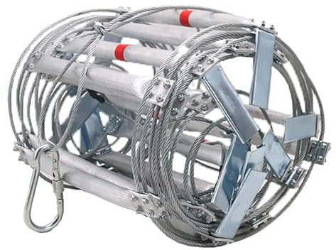 Feuerleiter, 10 m, Aluminium, Notfallleiter für Fenster und Balkon, 800 kg Kapazität, 30 cm Abstand, Drahtseil für sichere Evakuierung