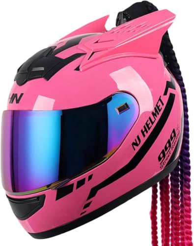 Dcli Integral-motorradhelm Für Frauen, Straßenfahrrad Moped Scooter Modulare Helme Leichte, Komfortable Ganzjahres-Sonnenblende Klapphelm, Jugend Unisex Erwachsene Dot Zertifizi, Pink, S(54cm-56cm)