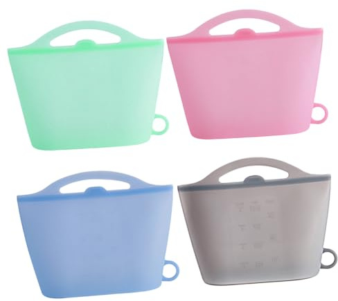 GLEAVI 4 Pièces Lot Conservation Alimentaire Silicone Sacs Réutilisables Étanches pour Congélation Bleu Gris Vert Idéaux pour Réfrigérateur Cuisine et Voyage