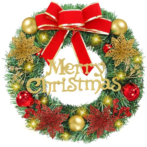 CIRULLI Ghirlanda Natalizia 30 Cm, Ghirlande Natalizie, Corona Natalizsia per Porta, Ghirlanda Natale con Fiocco Palline Di Natale, Ghirlanda Natalizia per Porta D'Ingresso, Adatta per PortaD'Ingresso