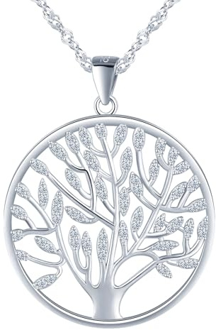 CPSLOVE Collier rond en argent 925 pour femme, créatif pendentif d'arbre de vie avec zircon pour fille, élégant bijoux