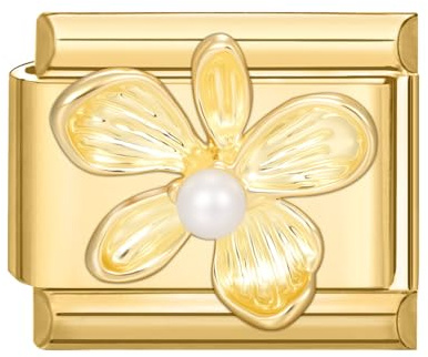 Hoomall Italian Charm Armband Gold Edelstahl mit Diamanten Modulare 9mm Italian Style Charms Vergoldet Damen Accessoires(Gold Blume)
