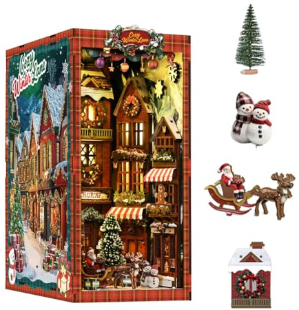 HJBHDOLL DIY Book Nook Kit Miniatur Weihnachten Puppenhaus Möbel mit LED Licht Buchstützen Buchständer Mini Puppenhaus Puzzle Modell Kinder Teenager und Erwachsene bauen