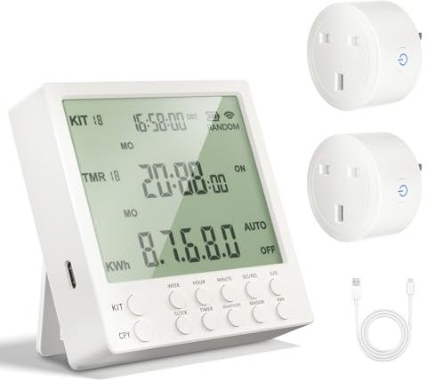 Digitale Zeitschaltuhr Steckdose, 19 Timer-Programme, Timer Steckdose mit Countdown- und Zufallsmodus für Haussicherheit, Zeitschaltuhr Steckdose für Lampen und Haushaltsgeräte, 16A / 230V