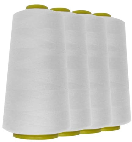 Schneidereibedarf Werner - 4 Rollen/Konen Overlock-Nähgarn/Overlockgarn - Polyester, 40/2 Stärke, 2743 Meter / 3000 Yards, für Näharbeiten, Quilten, Patchwork, Kleidung (weiß (501))
