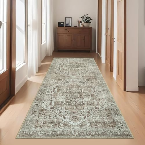 Cekene Boho Teppich Läufer Flur Grün 80x200cm rutschfest Küchenteppich Waschbar Lang Flur Teppich für Küche Eingang Schlafzimmer Wohnzimmer