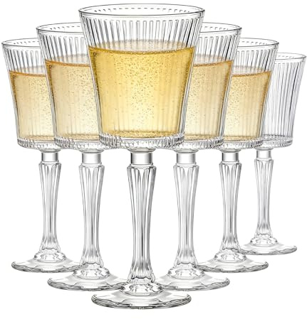 MYKAGS Lot de 6 Verres à Vin Vintage, 290ml Verres à Cocktail Verre Durable Design Elégant Poignée de Prise Facile