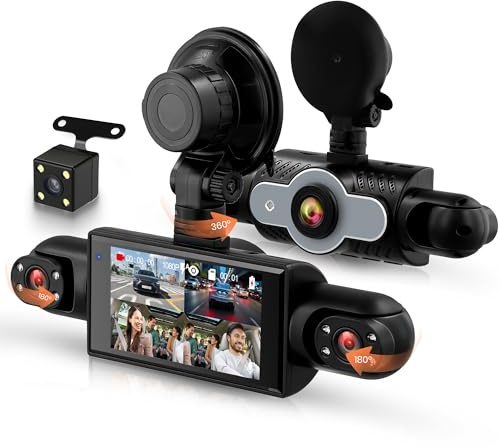 Rimoody 360° 4 kanal bilkamera med 4 kameror FHD 1080P fram och bak vänster höger, 3 tum 1080P instrumentkamera bilkamera med IR nattvision/loop-video/24/7 parkeringsövervakning/parkeringshjälp