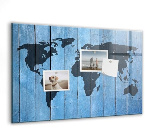 Magnettafel aus Sicherheitsglas mit Zubehörset | Extrem starke Neodym-Magnete + Marker & Schwamm | Perfekt für Organisation, Präsentationen & Daily Planning- 60x40 - Weltkarte