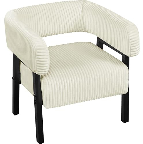 Yaheetech Corduroy Tub Chair with Pocket Coiled Seat, Living Room Armchair Vanity Chair Accent Sofa for Bedroom Reading Make up Beige/Set of 1