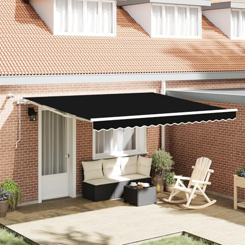 Tenda da sole allungabile automatica con illuminazione a LED, colore nero, 400 x 300 cm, impermeabile, resistente ai raggi UV, per terrazza e giardino, tenda da sole motorizzata per ombra