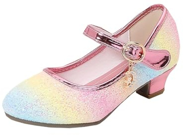 Scarpe da Principessa Bimba con Tacco Eleganti Scintillanti Scarpe Cerimonia Bambina Ragazza Cocktail Festa Sera Formali Carnevale Morbide Antiscivolo Battesimo Fashion (29, Multicolour)