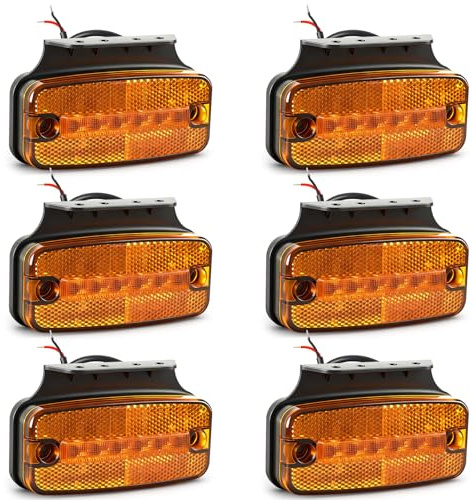 Yuanjoy 6x Amber LED Seitenmarkierungsleuchten Set – 12V/24V, ECE R91/R148 Zertifiziert, IP67 Wasserdicht, mit Kunststoffhalter – für Anhänger, LKW, Wohnwagen, Landmaschinen